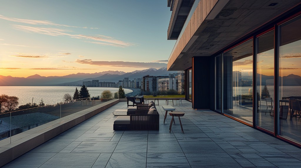 Luxury Sochi apartment terrace with sea and mountain panorama